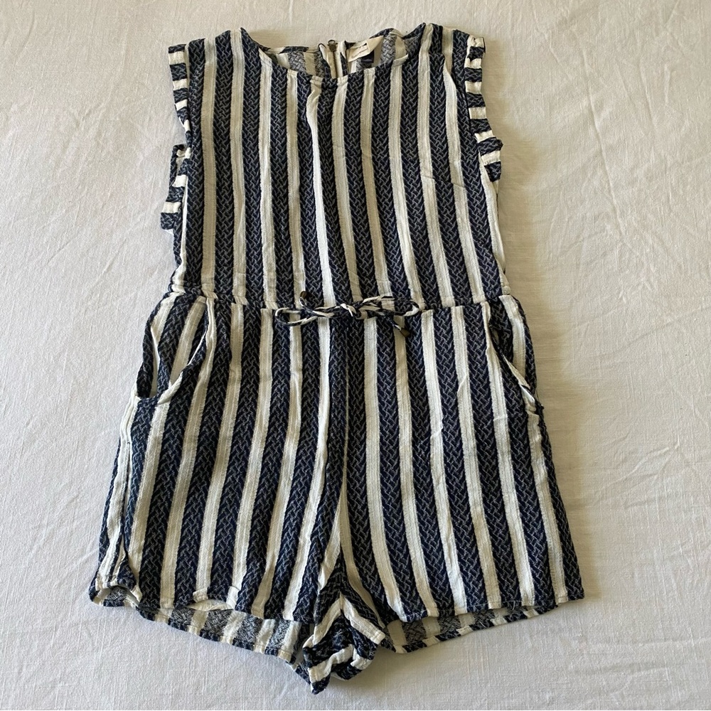 Navy Blue and Cream Striped Romper Universal Thread